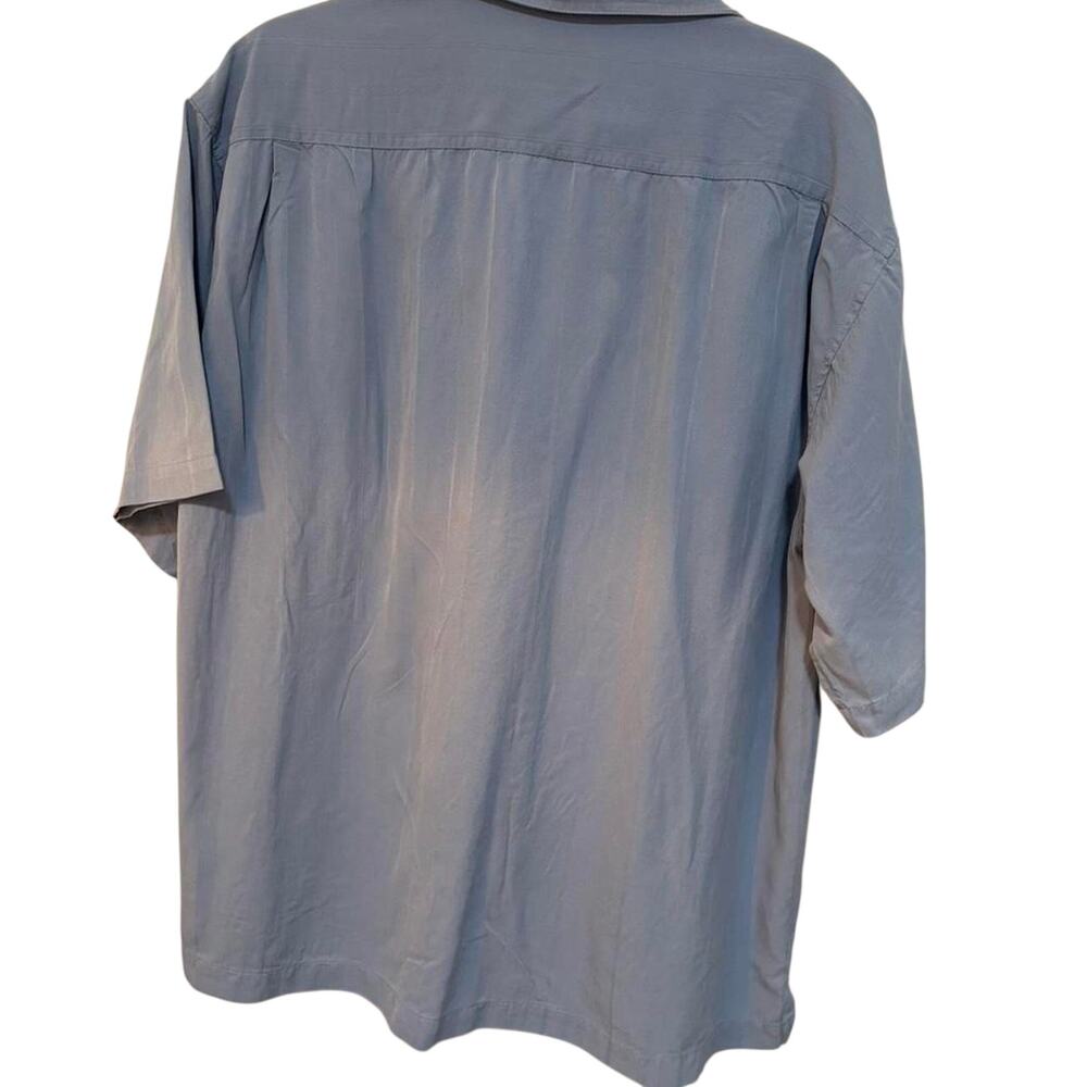Pronto Uomo 100% Silk Blue Short Sleeve Button Up Shirt Men’s XL Luxury - Picture 6 of 7